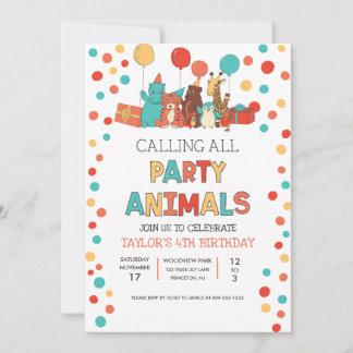 Tiere Geburtstagsparty Polka Punkt Kinder Einladung