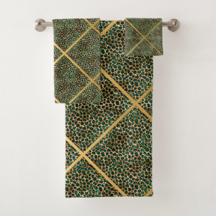 TIERE-GREEN-LEOPARD-DRUCK LUXURY-GRID-TOWEL BADHANDTUCH SET