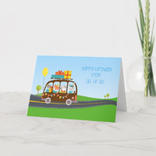 Tiere im Bus, glücklicher Geburtstag von uns allen Karte