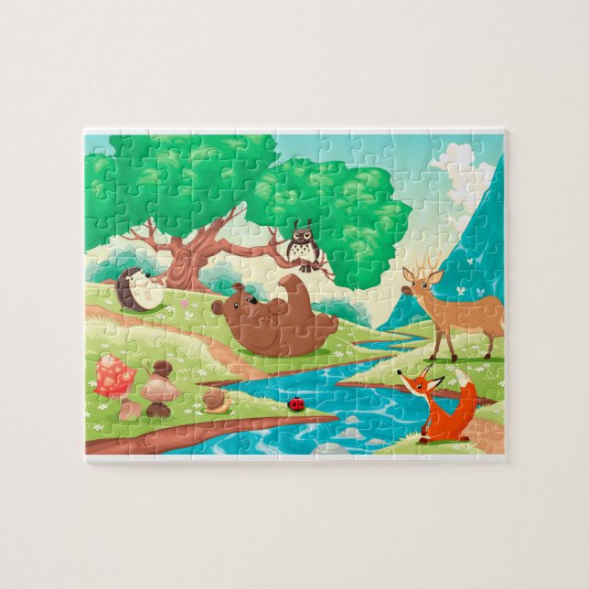 Tiere im Holz. Cartoonlandschaft Puzzle (Horizontal)