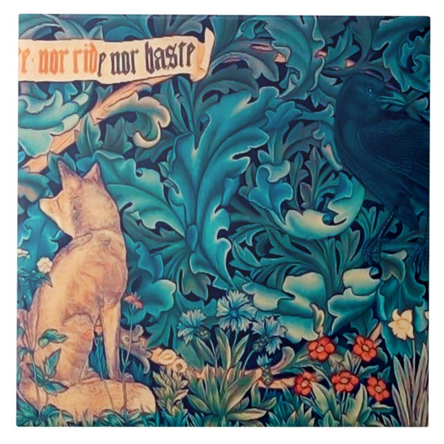 Tiere im Wald, William Morris Keramik Tile Fliese (Vorderseite)
