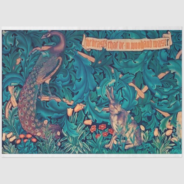 Tiere im Wald, William Morris Seidenpapier (Vorderseite)