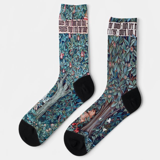 Tiere im Wald, William Morris Socken (Linkes Detail)