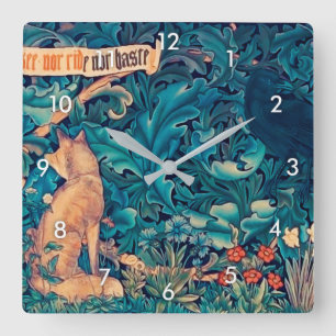 Tiere im Wald, William Morris Square Wall Quadratische Wanduhr