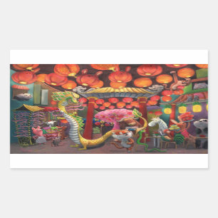 Tiere in der China-Stadt Rechteckiger Aufkleber