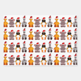 TIERE IN Weihnachtsmannmütze GIFT WRAPPING SET VON Geschenkpapier Set