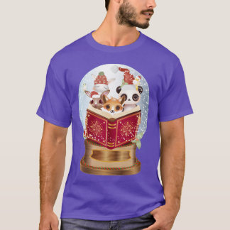 Tiere lesen in einer Schneekugel an Weihnachten Fr T-Shirt