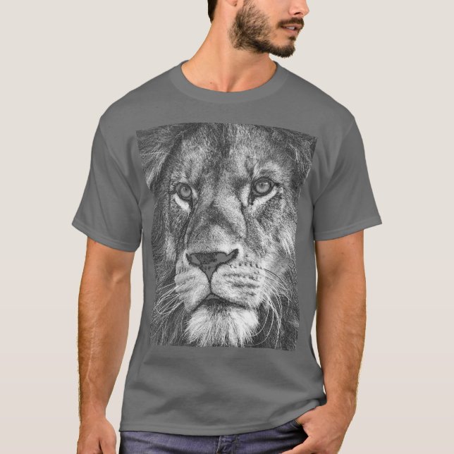 Tiere Lion Face Template Mens Elegant Gray T-Shirt (Vorderseite)