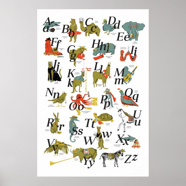 Tiere mit Berufen Alphabet Poster (Vorne)
