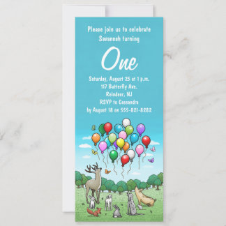Tiere mit farbenfrohen Ballons Einladung