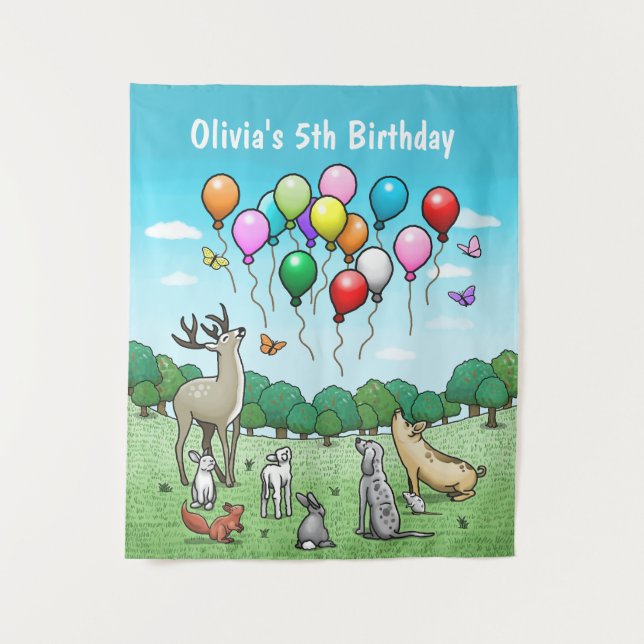 Tiere mit farbenfrohen Ballons Wandteppich (Vorderseite)