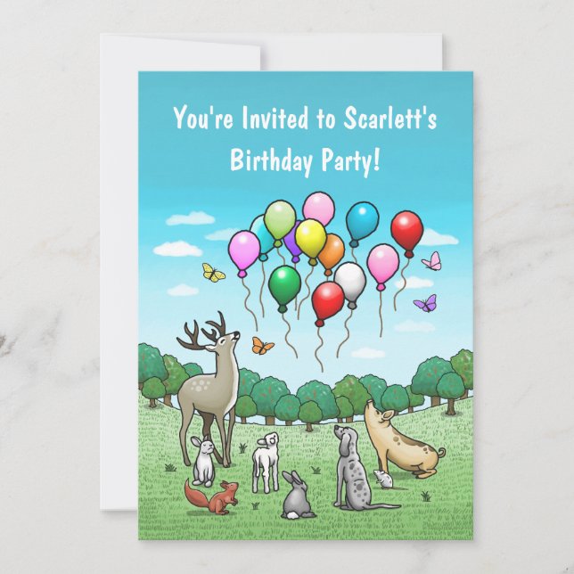 Tiere mit Luftballons Einladung (Vorderseite)