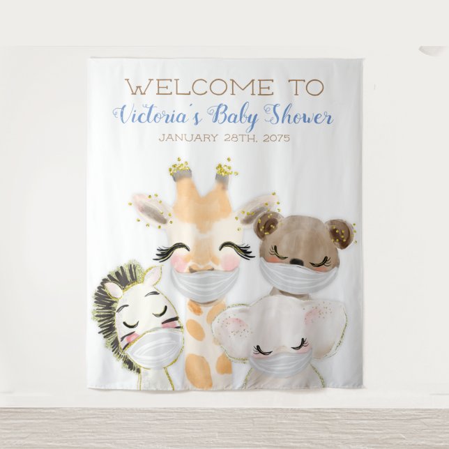 Tiere mit Maske-Baby-Dusche XL Hintergrund Wandteppich (Vorderseite)