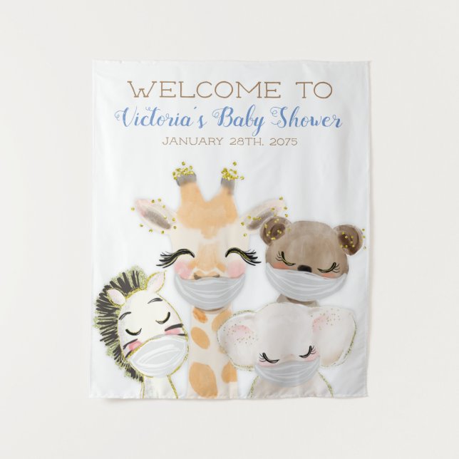 Tiere mit Maske Babydusche im Hintergrund Wandteppich (Vorderseite)