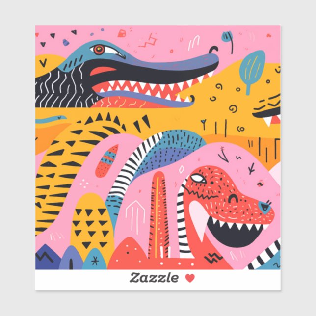 Tiere mit Muster, umgeben von Doodles Aufkleber (Blatt)