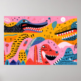 Tiere mit Muster, umgeben von Doodles Poster