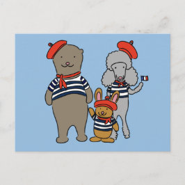Tiere mit niedlichem Cartoon, die französische Kle Postkarte