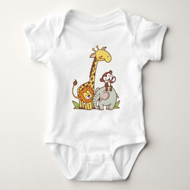 Tiere niedlicher Cartoon - Giraffe, Löwe und Affe Baby Strampler (Vorderseite)