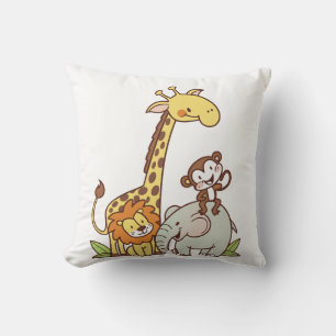 Tiere niedlicher Cartoon - Giraffe, Löwe und Affe Kissen