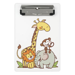 Tiere niedlicher Cartoon - Giraffe, Löwe und Affe Mini Klemmbrett