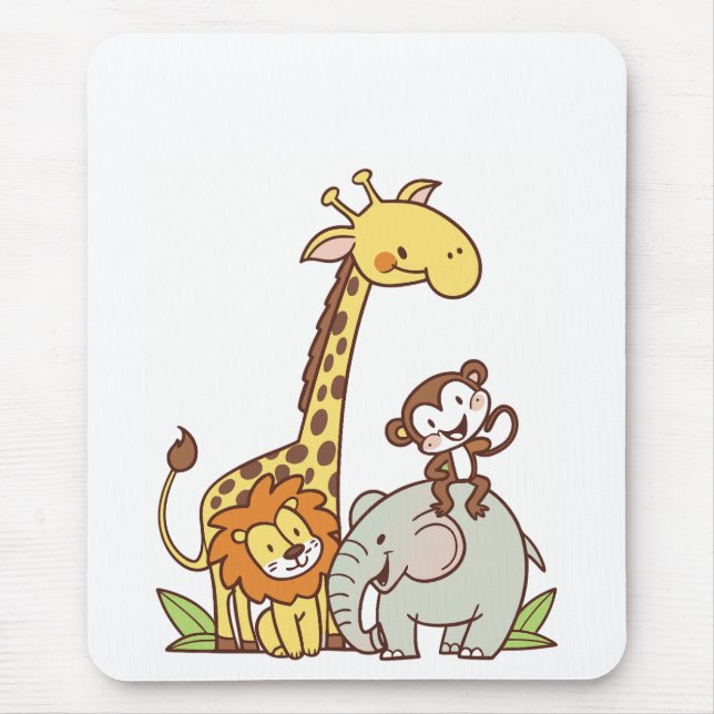 Tiere niedlicher Cartoon - Giraffe, Löwe und Affe Mousepad (Vorne)