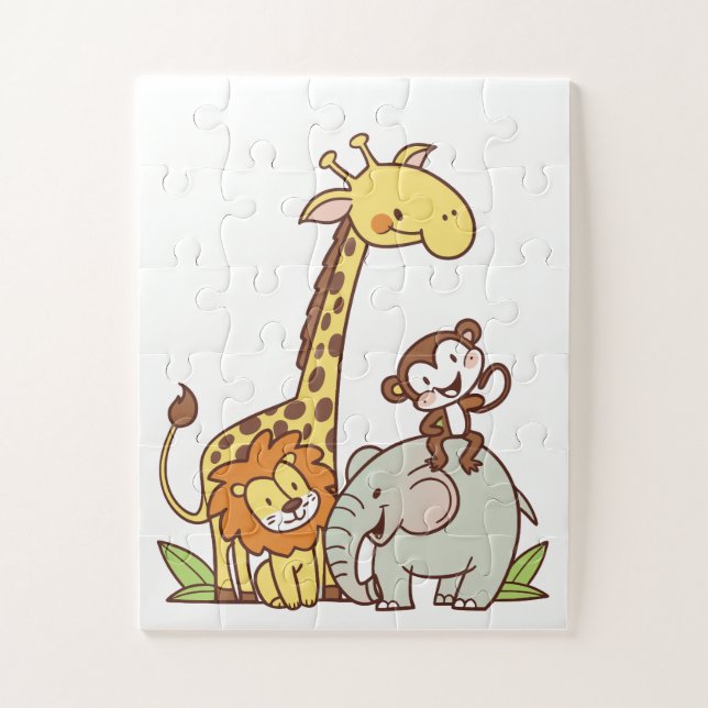 Tiere niedlicher Cartoon - Giraffe, Löwe und Affe Puzzle (Vertikal)