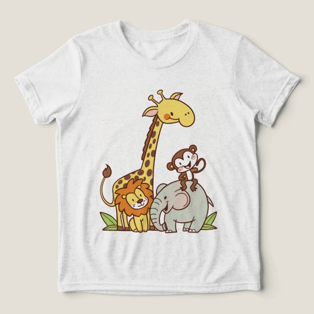 Tiere niedlicher Cartoon - Giraffe, Löwe und Affe Tri-Blend Shirt (Design Vorderseite)