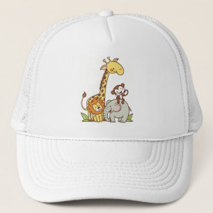 Tiere niedlicher Cartoon - Giraffe, Löwe und Affe Truckerkappe