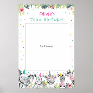 Tiere-Party Safari-Mädchen Zoo-Fotobooth-Rahmen Poster