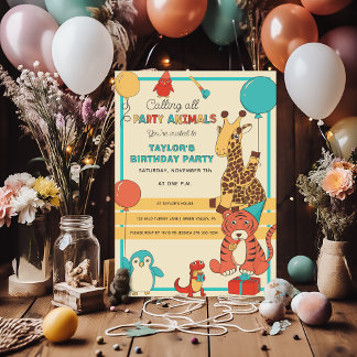 Tiere Party Spaß Giraffe, Tiger Kinder Geburtstag Einladung