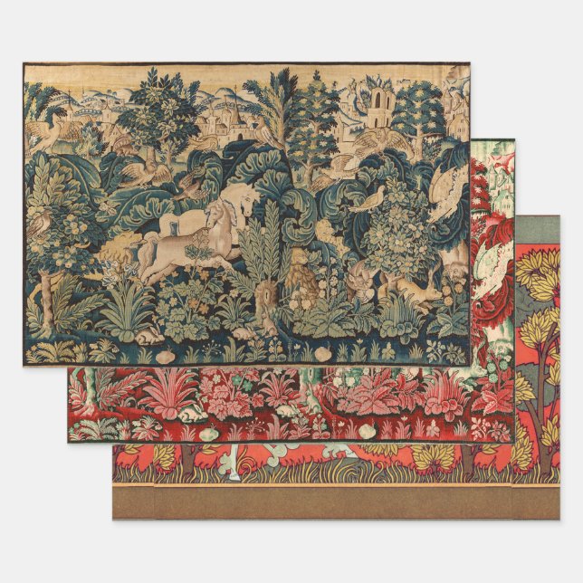 TIERE, PFERDE, HOLZBLUTTEN GESCHENKPAPIER SET (Set)