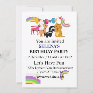 Tiere & Rainbows Einladung zum Geburtstag