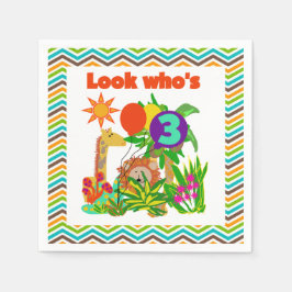 Tiere Safari 3. Geburtstagspapier Napkins Serviette