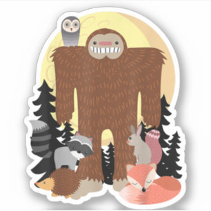 Tiere Sasquatch mit Waldtieren Aufkleber