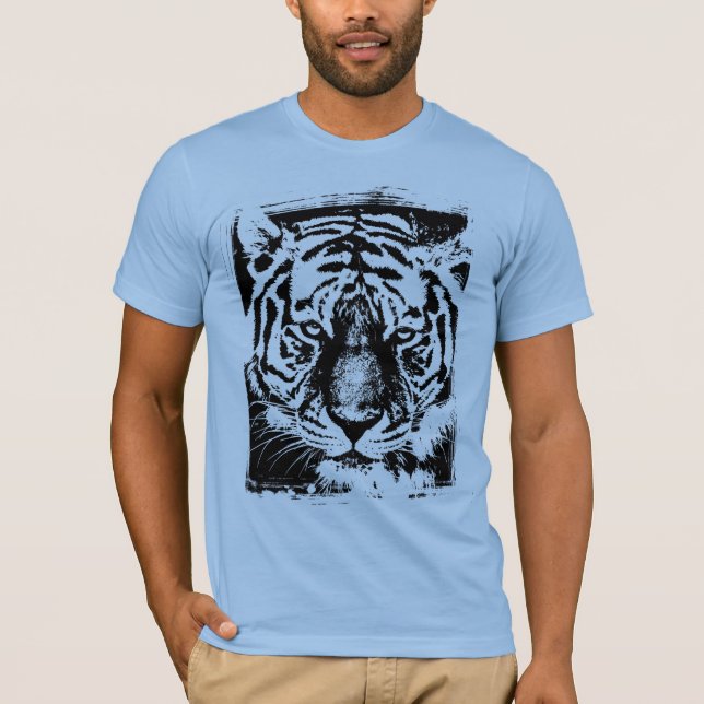 Tiere Tiger Mens Short Sleeve Modernes Baby Blue T-Shirt (Vorderseite)
