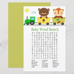 Tiere trainieren Baby Shower Word Search Game