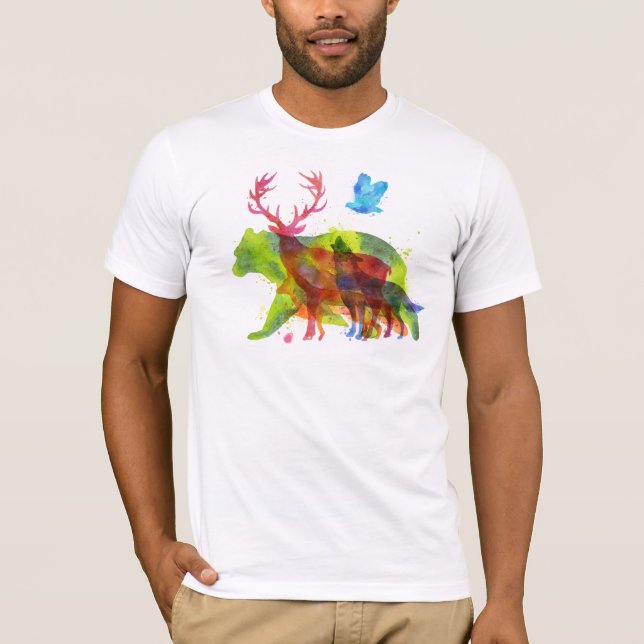 Tiere überdrucken Wasserfarben Lockere Illustratio T-Shirt (Vorderseite)