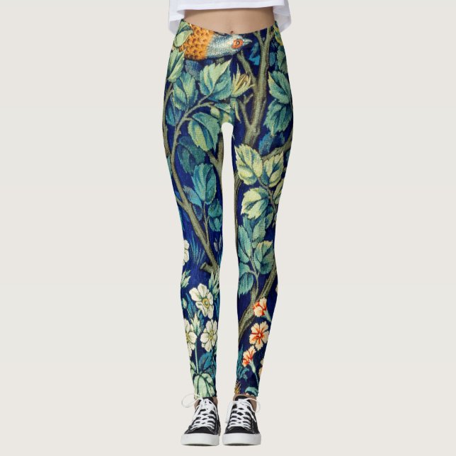 Tiere und Blume, Wald, William Morris Leggings (Vorderseite)