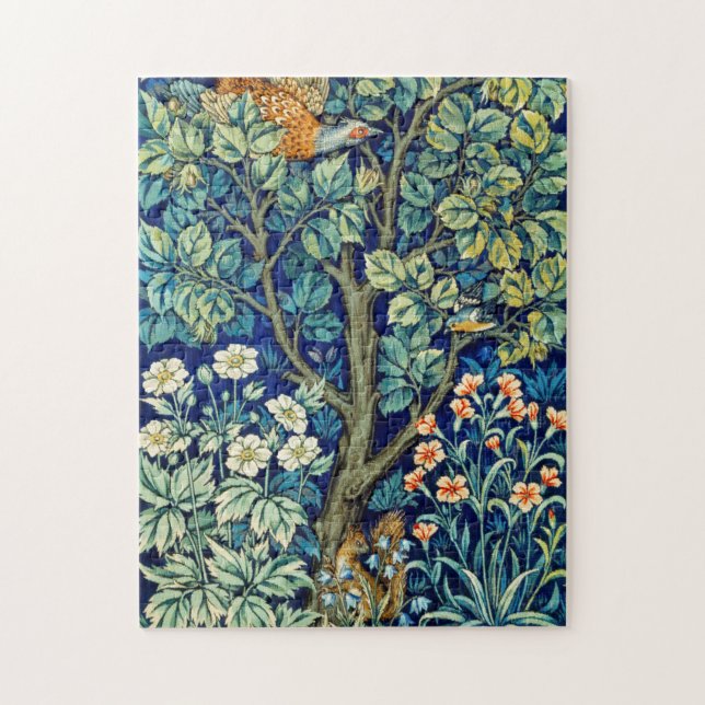 Tiere und Blume, Wald, William Morris Puzzle (Vertikal)