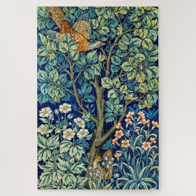 Tiere und Blume, Wald, William Morris Puzzle (Vertikal)