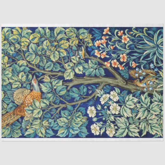 Tiere und Blume, Wald, William Morris Seidenpapier (Vorderseite)