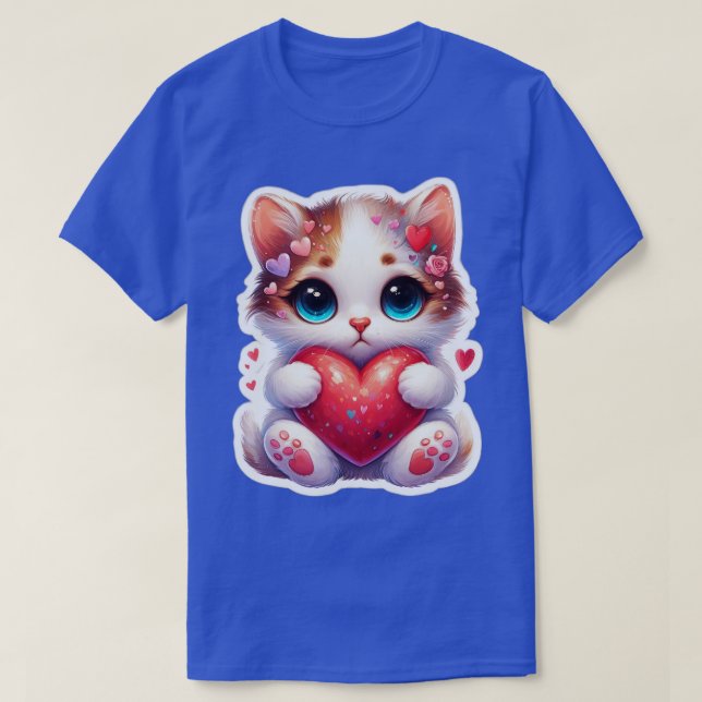 Tiere Valentinstag niedliche Katze TShirt (Design vorne)