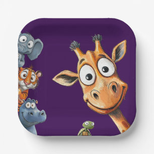 Tiere verstecken sich Zoo-Tier-Kinderparty Quadrat Pappteller