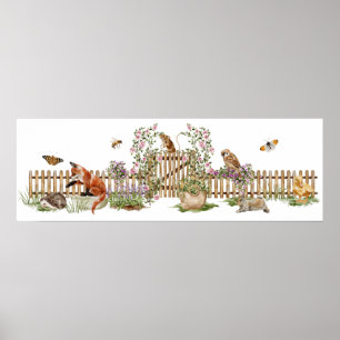 Tiere Vögel Bienen Picket Fence Blumengarten Poster