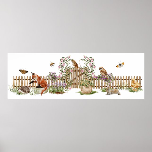 Tiere Vögel Bienen Picket Fence Blumengarten Poster (Vorne)