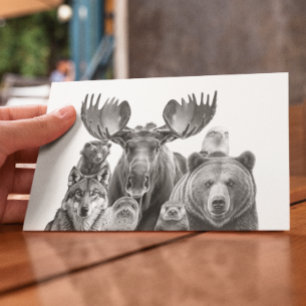 Tiere von Alaska Portrait Bear Moose Wolf Postkarte