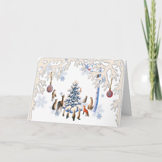 Tiere Weihnachtsbaum Feiertagskarte (Vorderseite)