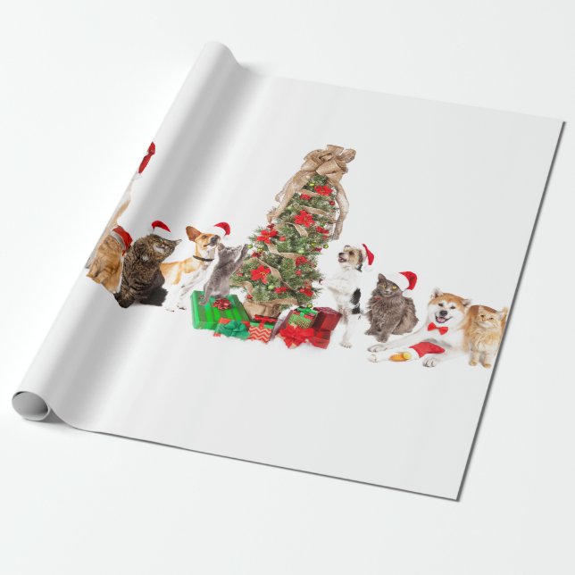 TIERE Weihnachtsmannmützen MIT WEIHNACHTEN BAUMUSC Geschenkpapier (Ungerollt)