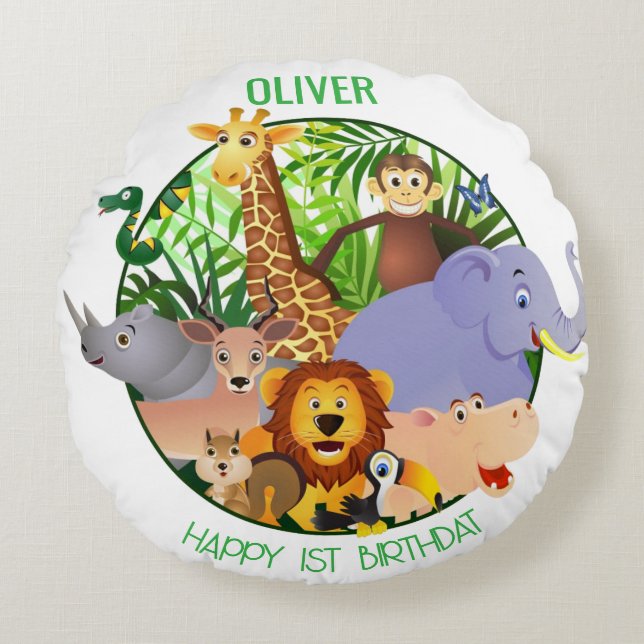 Tiere Wild-One-Jungle-Safari Für Kinder Rundes Kissen (Vorderseite)