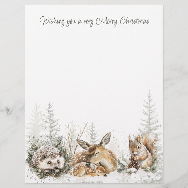 Tiere Winter Wald Weihnachten  Briefbogen (Vorderseite)